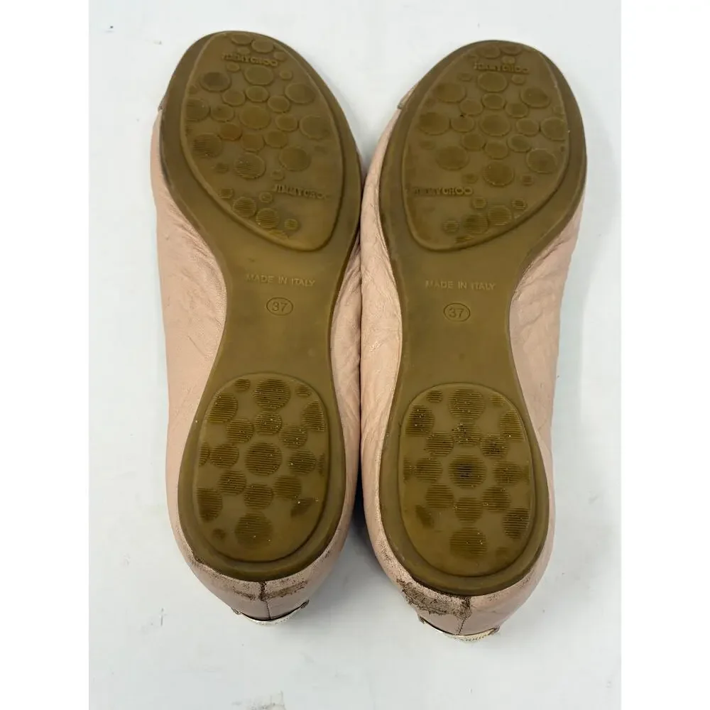 Jimmy Choo ballet flats 37 cap toe pink gold leather *flaws*